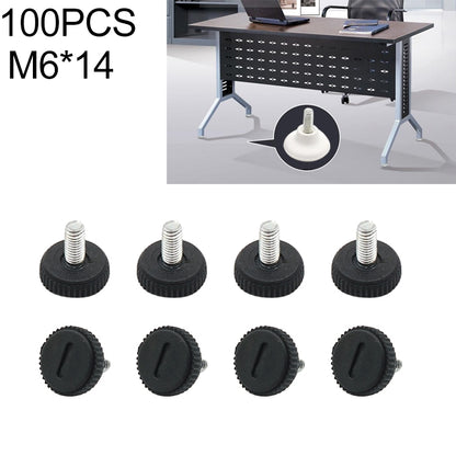 Set of black rubber adjustable foot pads with silver M6x14 threaded screws