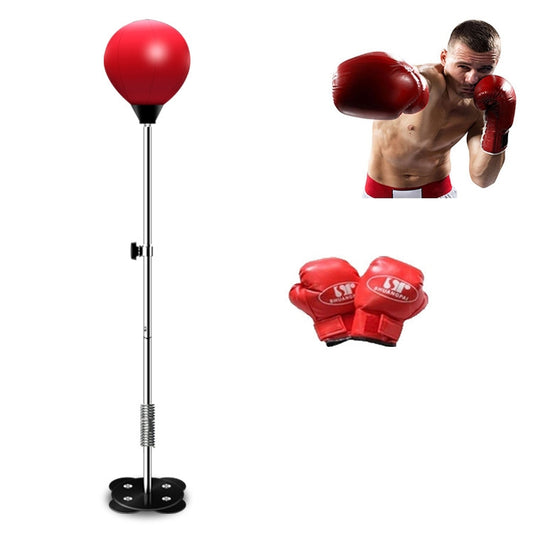 Adult Suction Cup Version Height Adjustable Vertical PU Leather Vent Ball Boxing Speed Ball Family Fitness Equipment with Gloves, with Gloves Red