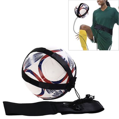 Adjustable football juggling training ball with black strap and waist belt