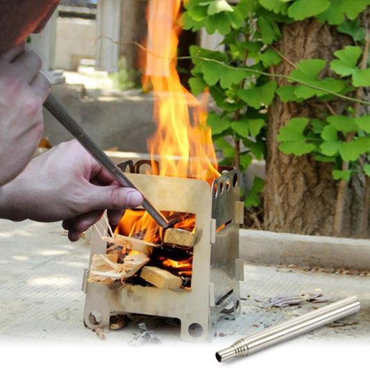 Outdoor Camping Fire Tool Stainless Steel Blower Picnic Barbeque Barbecue Tool Retractable Blow Torch, 6 Sections