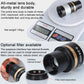 All-metal 8-24mm zoom eyepiece with black housing, silver knurling, gold accent