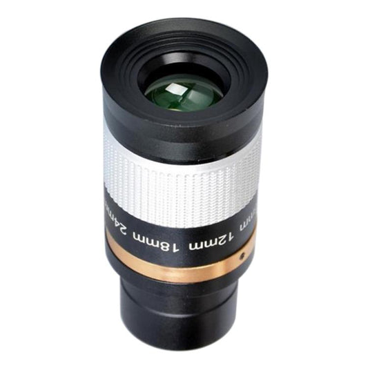 8-24mm continuous zoom telescope eyepiece with black body and silver knurled grip