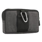 Dark gray phone waist bag side view with metal D-ring and strap attachment