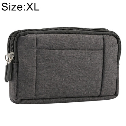 XL dark gray fabric phone waist bag with front padded panel and zipper closure