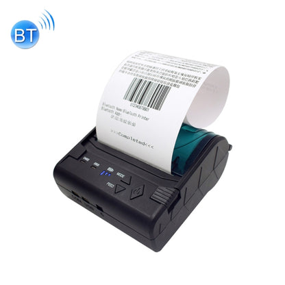 Portable thermal ticket printer with 80mm paper roll, black body, lid open