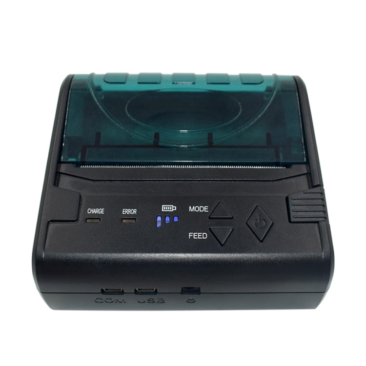 Front control panel of portable thermal printer with buttons and indicator lights, black