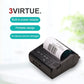 Portable thermal ticket printer with paper roll and open lid, black housing, power features