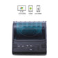 Front view of portable thermal printer, teal-tinted display window, black case