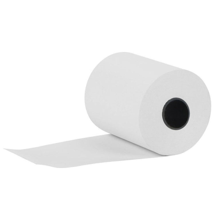 White thermal paper roll with an open center core, suitable for 58mm receipt printers