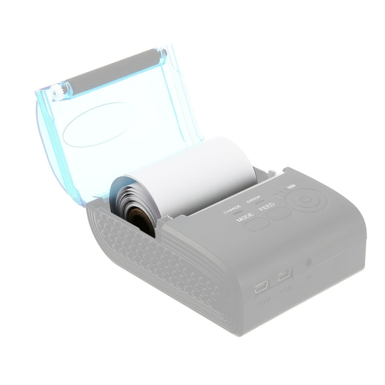 White thermal paper roll loaded in a thermal printer, ready to print receipts