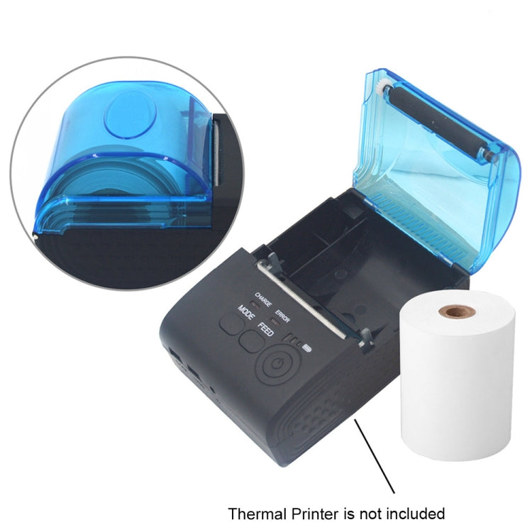 White thermal paper roll beside a thermal printer, demonstrating receipt paper loading