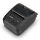 Portable thermal receipt printer, black housing, front buttons and display window, paper cover open.