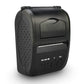 Portable thermal receipt printer, black side view with paper feed area and control buttons.