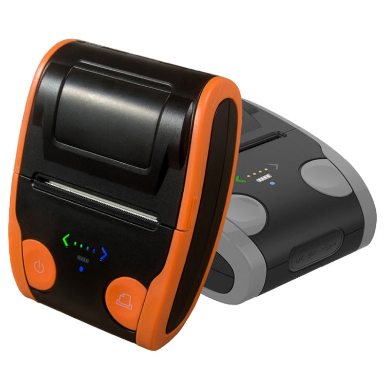 Orange and black Bluetooth POS thermal printer side view with control buttons