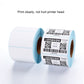 Thermal barcode label paper roll with printed barcode and QR code, blue backing edge