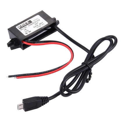 DC-to-5V Micro USB car charger converter with USB plug and red/black wires