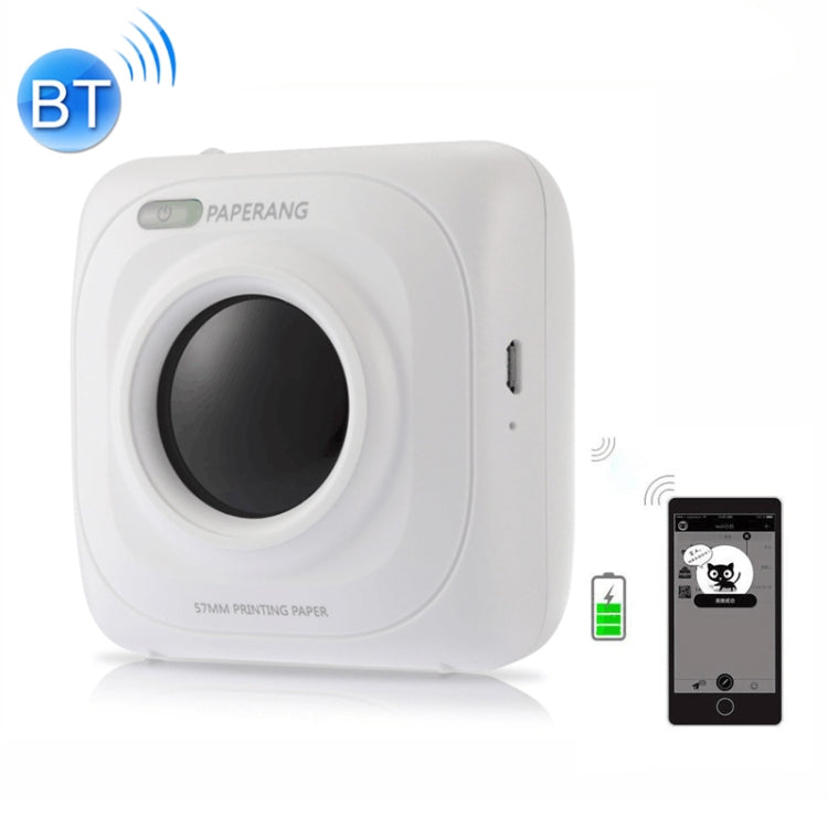 Portable white thermal photo printer with Bluetooth connectivity, front print window