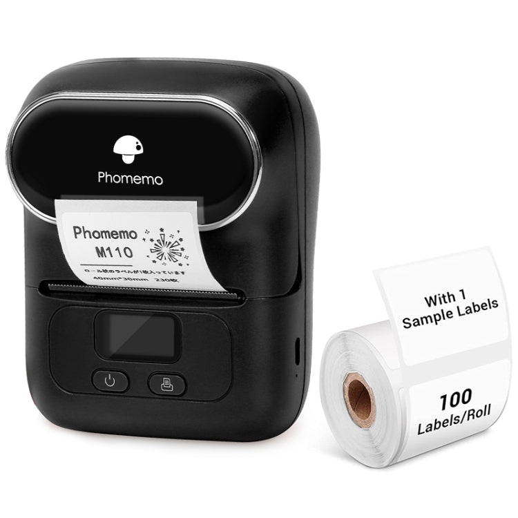 Black Phomemo handheld mini Bluetooth thermal label printer with label roll accessory