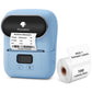 Blue Phomemo handheld mini Bluetooth thermal label printer with label roll accessory