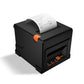 Black thermal receipt printer, angled view, with paper roll and auto-cutter