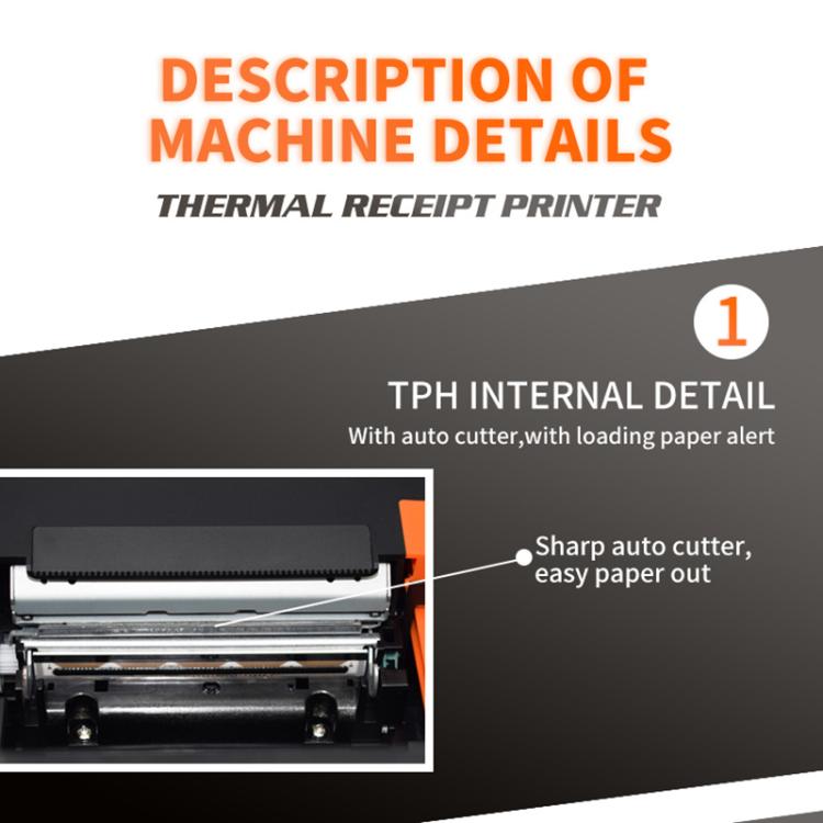 Thermal receipt printer internal mechanism view with auto-cutter components