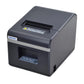 Black thermal receipt printer side view with paper access tray and front control panel.