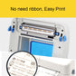 Thermal barcode printer with top cover open, showing internal print roller and label feed path.