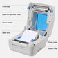 Open thermal barcode printer showing print head area, label axis, and rubber roller.
