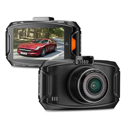 Car DVR camera with 2.7-inch LCD screen and front lens, black housing.