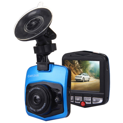 Blue and black car DVR dash camera with front lens and 2.4-inch LCD screen