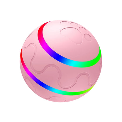 Pink glowing RGB auto pet toy ball with textured grip and LED light ring