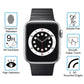 Clear tempered glass screen protector on black Apple Watch display
