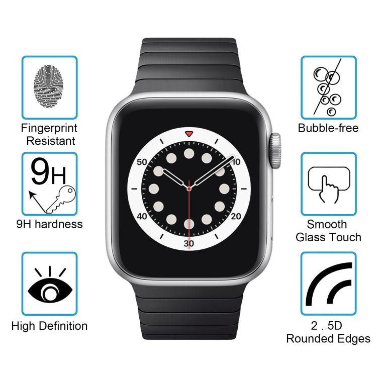 Clear tempered glass screen protector on black Apple Watch display