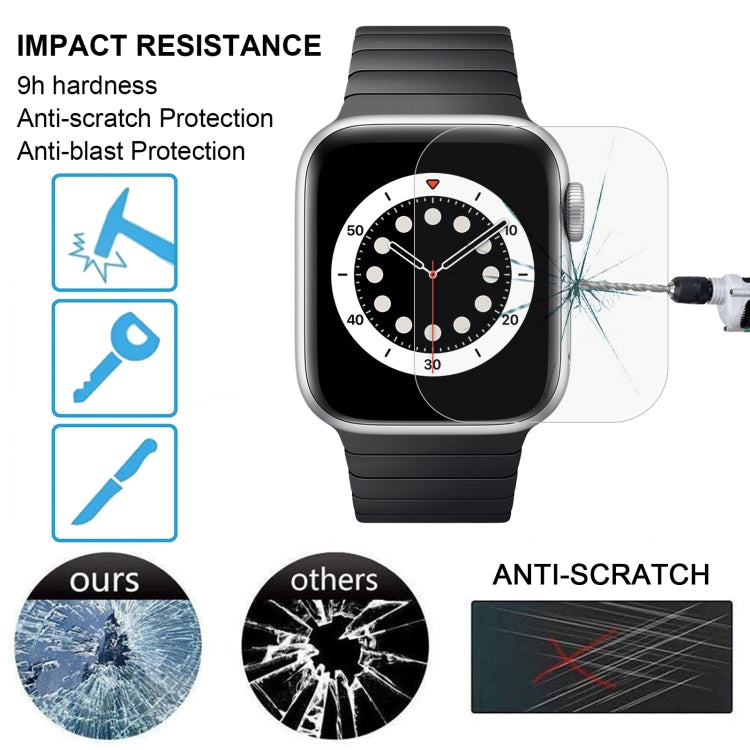 Tempered glass screen protector installed on black Apple Watch