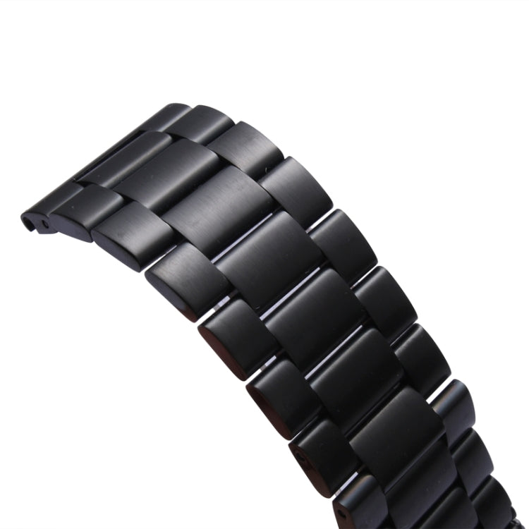 Black metal link watch band with brushed links and classic buckle-style clasp