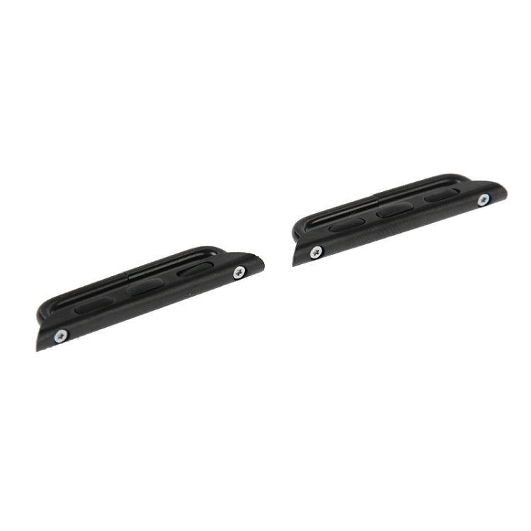 Black metal watch strap connectors with screw bars, two-piece set