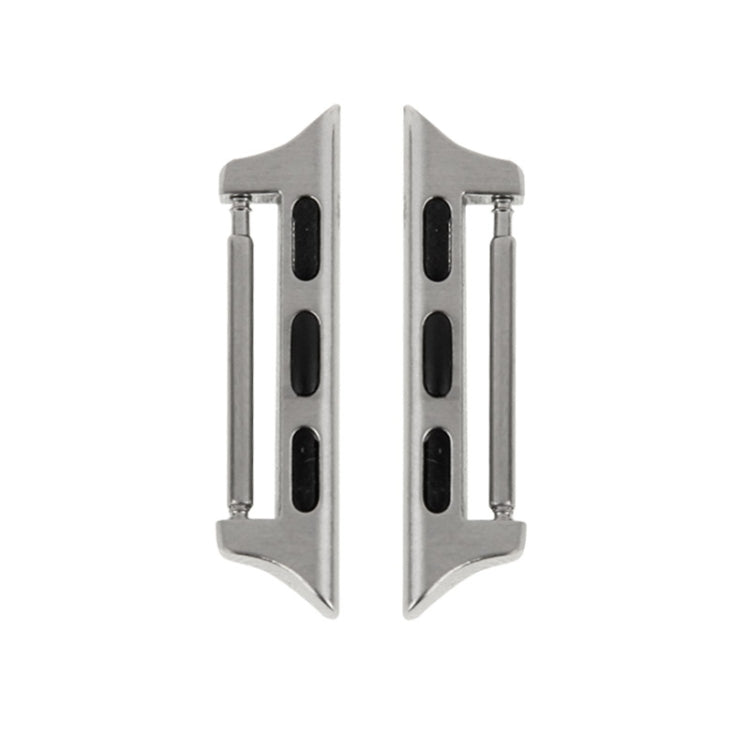 Silver metal watch strap connectors, two pieces with black oval holes