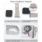 Silver metal watch strap connectors installation diagram, step-by-step