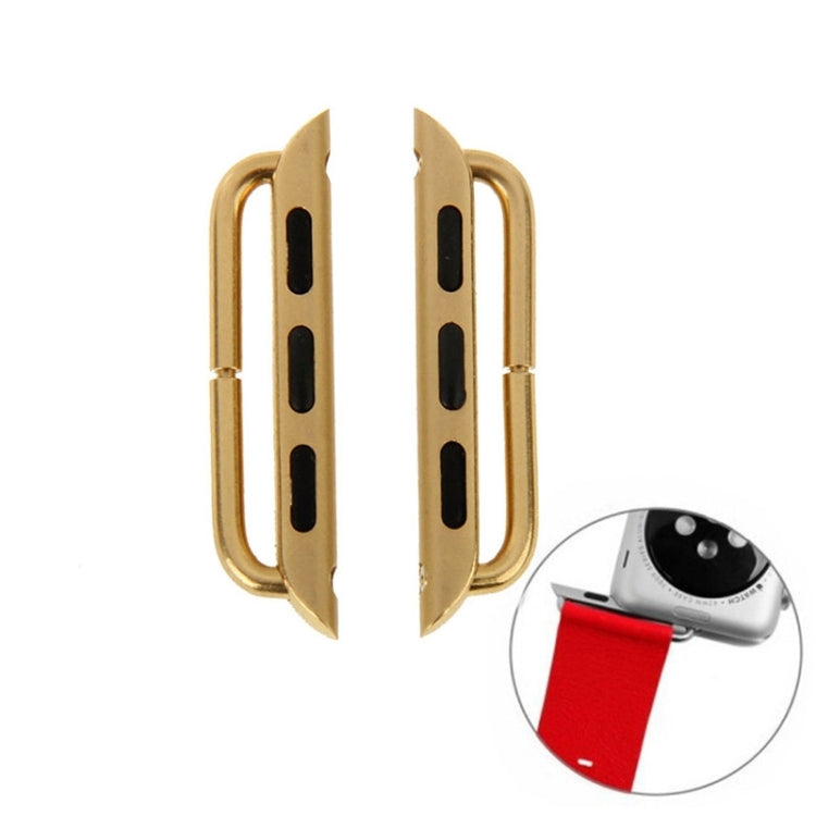 Pair of gold metal watch strap connectors with cutouts and matching frame for Apple Watch 42mm