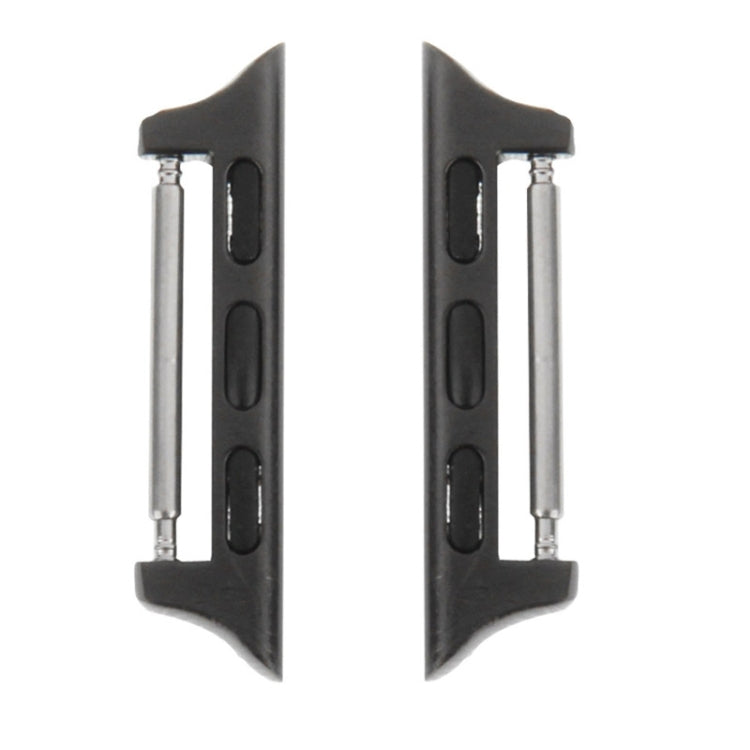 Black Apple Watch 42mm metal strap connectors, two-piece set with aligned slots