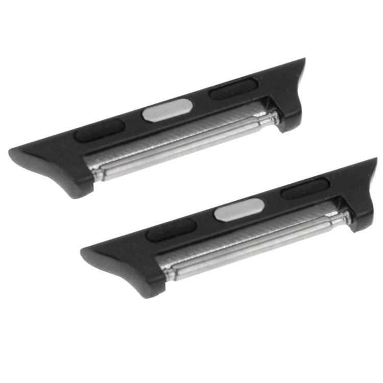 Black metal watch strap connectors with exposed silver pins, two-piece set