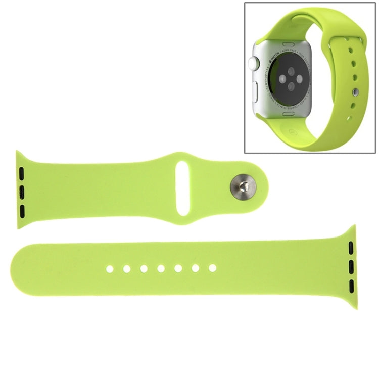 Green rubber Apple Watch band with pin-and-tuck closure, 42mm strap with holes
