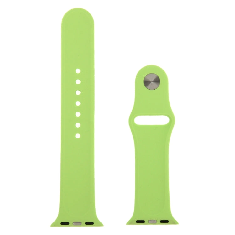 Green rubber Apple Watch band with pin-and-tuck closure, 42mm top and bottom strap ends