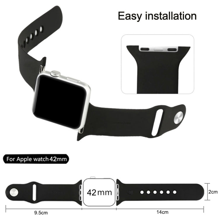 Black rubber Apple Watch band with pin-and-tuck closure, 42mm strap with pin-and-tuck end