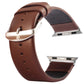 Coffee brown leather watch band with perforations and silver connector ends for Apple Watch