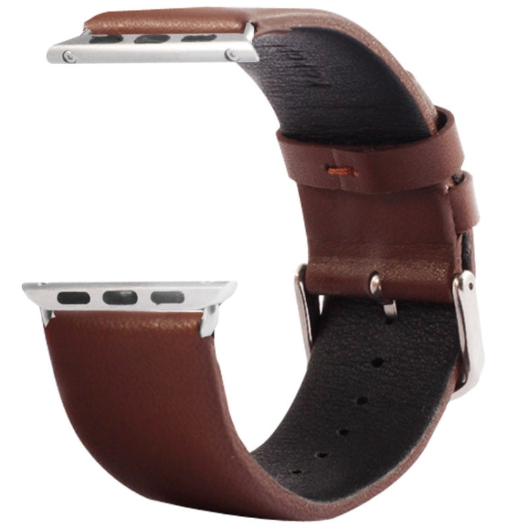 Coffee brown leather watch band with silver buckle and drilled holes, 42mm connector style