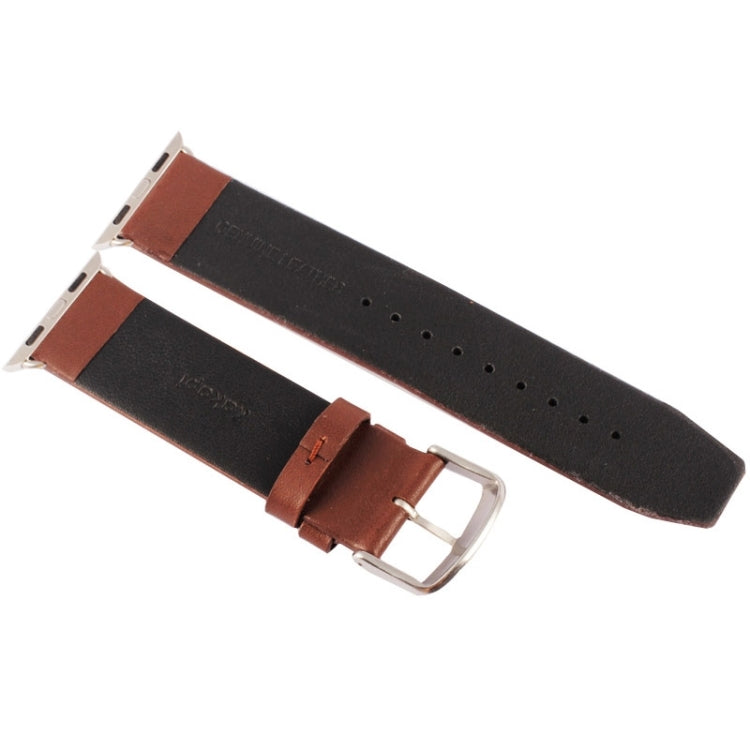 Two-piece leather Apple Watch band set: coffee brown and dark brown with silver buckles