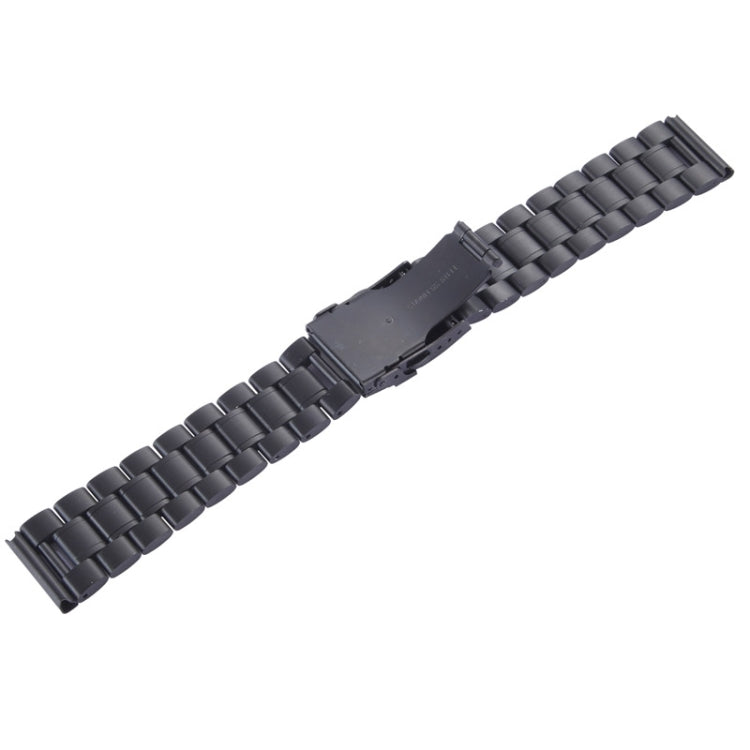 Black metal link watch band with matte black connector buckle