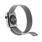 Silver milanese loop Apple Watch band around watch body, side profile