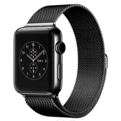 Black Milanese loop magnetic watch band for Apple Watch with metal clasp
